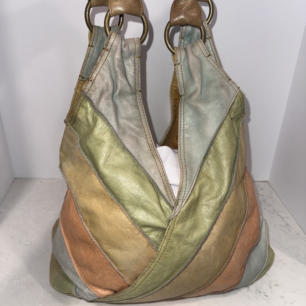 Fossil Patchwork Tooled Leather Shoulder Bag Purse Hobo